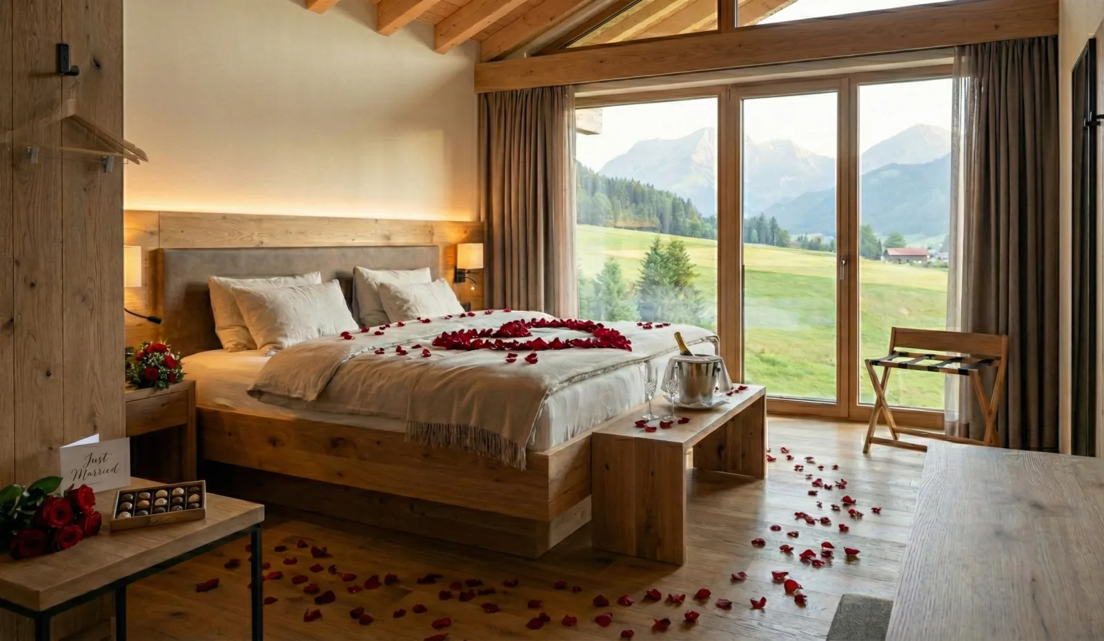 Frisch vorbereitetes Hotelzimmer mit Dekoration