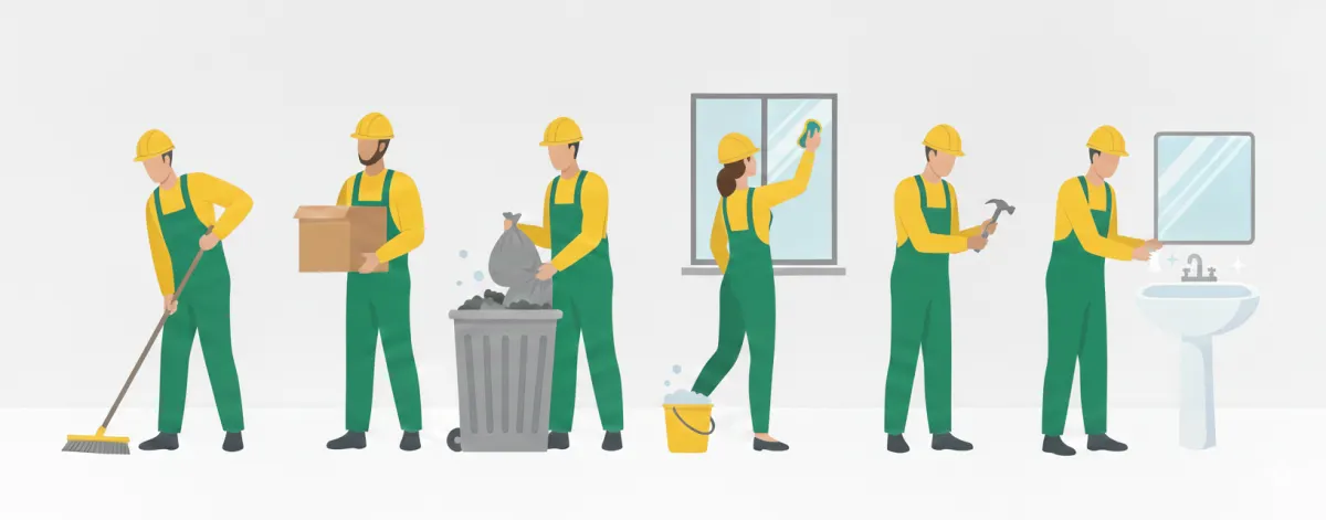 Illustration eines Service-Teams in Arbeitskleidung